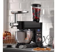 Cooks Professional Stand Mixer & Mincer 1200W | Electric Food Mixer with Pulse Setting | 6.2 Litre Stainless Steel Bowl | Blending Jug, Dough Hook, Whisk, Beater & Splash Guard | Black/Rose Gold