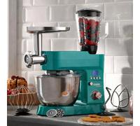 Cooks Professional Stand Mixer & Mincer 1200W | Electric Food Mixer with Pulse Setting | 6.2 Litre Stainless Steel Bowl | Blending Jug, Dough Hook, Whisk, Beater & Splash Guard | Teal/Rose Gold