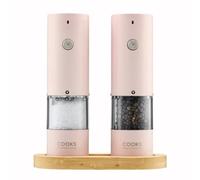 Cooks Professional Rechargeable Salt and Pepper Mill Set with Bamboo Base | Stainless Steel Seasoning Grinder with USB-C Charging, Adjustable Grind, One Button Operation | Pink