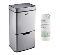 Cooks Professional Recycling Sensor Bin 75L with 25 Biodegradable Bin Bags in Silver Cooks Professional Silver