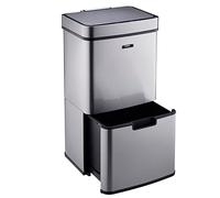 Cooks Professional Recycling Sensor Bin 75L with Dual Compartments and Removable Food Caddy for Kitchen | Smart Automatic Brushed Stainless Steel Bins | Silver