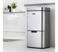 Cooks Professional Recycling Sensor Bin 75L with Dual Compartments & Food Caddy in Silver Cooks Professional Silver