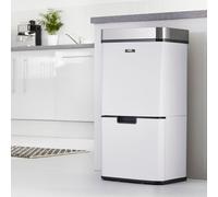 Cooks Professional Recycling Sensor Bin 75L with Dual Compartments and Removable Food Caddy for Kitchen | Smart Automatic Brushed Stainless Steel Bins | White & Silver