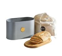 Cooks Professional Ribbed Bread Bin with Linen Bag, Bamboo Cutting Board Lid & Gold Label in Grey Cooks Professional Grey