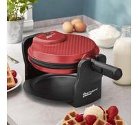 Cooks Professional Rotary Waffle Maker Machine 920W With Non-Stick Cooking Plates, Lock, Folding Handle & Drip Tray - Red