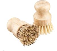 Cooks Professional Set of 2 Bamboo Pot Brushes | Eco Friendly Plastic Free Washing Up Brush | 1 of Each Soft & Hard Sisal Bristles | Kitchen Bathroom Home Scrubbing Brush Cleaning Tools