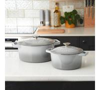 Cooks Professional Set Of 2 Cast Iron Casserole Dishes 20Cm & 26Cm / 2.8L & 5.8L - Oven Safe Cooking Dish Pans, Suitable For All Hobs - Grey