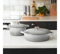 Cooks Professional Set Of 2 Cast Iron Casserole Dishes 20Cm & 28Cm / 2.8L & 4.3L - Oven Safe Cooking Dish Pans, Suitable For All Hobs - Grey