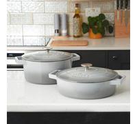 Cooks Professional Set Of 2 Cast Iron Casserole Dishes 26Cm & 28Cm / 4.3L & 5.8L - Oven Safe Cooking Dish Pans, Suitable For All Hobs - Grey