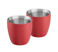 Set of 2 Stainless Steel Espresso Coffee Cups Double Wall Insulated Cooks Professional Red One Size