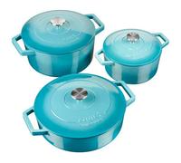 Cooks Professional Set of 3 Cast Iron Casserole | 20cm, 26cm and 28cm | Graduated Teal