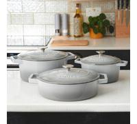 Cooks Professional Set Of 3 Cast Iron Casserole Dishes 20, 26 & 28Cm / 2.8, 4.3 & 5.8L - Oven Safe Cooking Dish Pans, Suitable For All Hobs - Grey