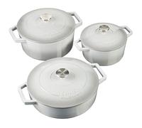 Cooks Professional Set of 3 Cast Iron Casserole Dishes 20, 26 & 28cm | With Lid & Handles, Colourful Enamelled Cooking Pans Pots, Suitable for All Hobs Inc Induction, Oven & Grill Safe | Grey