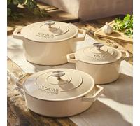 Cooks Professional Set of 3 Cast Iron Casserole Dishes with Lid & Handles | 20, 26 & 28cm | Colourful Enamelled Cooking Pans Pots | Suitable For All Hobs Inc Induction | Oven & Grill Safe | Ivory