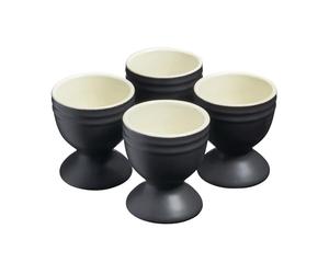 Cooks Professional Set of 4 Colourful Egg Cups | 40ml Durable Chip Resistant Ceramic Stoneware Dinnerware Graduated Design Egg Holders | Dishwasher & Microwave Safe | Black