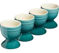 Cooks Professional Set of 4 Colourful Egg Cups | 40ml Durable Chip Resistant Ceramic Stoneware Dinnerware Graduated Design Egg Holders | Dishwasher & Microwave Safe | Teal