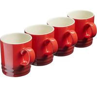 Cooks Professional Set Of 4 Colourful Stoneware Mugs - Tea Coffee Drinking Cups 350Ml Capacity - Dishwasher & Microwave Safe - Red