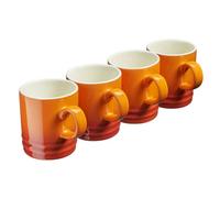 Cooks Professional 4 Piece Colourful Stoneware Mug Set | Tea Coffee Hot Chocolate Drinking Cups | Microwave Dishwasher Refrigerator Freezer Safe | 350ml Capacity | Orange