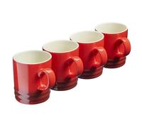 Cooks Professional 4 Piece Colourful Stoneware Mug Set | Tea Coffee Hot Chocolate Drinking Cups | Microwave Dishwasher Refrigerator Freezer Safe | 350ml Capacity | Red