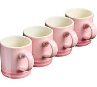 Cooks Professional 4 Piece Espresso Coffee Cup Set | Dishwasher & Microwave Safe Durable Stoneware Stylish Colourful Graduated Design Mini Drinking Mugs | 100ml Capacity | Pink