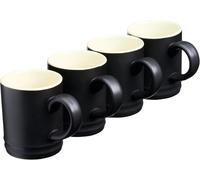 Cooks Professional 4 Piece Espresso Coffee Cup Set | Dishwasher & Microwave Safe Durable Stoneware Stylish Colourful Graduated Design Mini Drinking Mugs | 100ml Capacity | Black