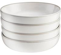 Cooks Professional Set of 4 Nordic Pasta Bowls with Reactive Glaze | 20cm Large Modern Stylish Ceramic Stoneware Salad Bowls | Microwave, Dishwasher, Oven & Freezer Safe Dinnerware | White