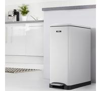 Cooks Professional Slimline Dual Recycle Pedal Bin 50L | 20 + 30L Removable Compartments & Soft Close Lid | Double Section Stainless Steel Kitchen or Office Dustbin for Recycling or Waste | White