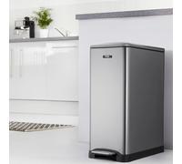 Kitchen Rubbish Waste Bin Recycling Dual Multi Compartment Pedal 50L Silver Cooks Professional Silver One Size