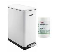 Cooks Professional Slimline Pedal Bin 50L with 25 Biodegradable Bin Bags | Dual Compartment | 20 & 30L | Soft Close Lid | Slim Stainless Steel Kitchen Recycling or Waste Dustbin | White