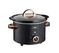 Cooks Professional Slow Cooker 2.5 Litre with Glass Lid, Cool Touch Handles, Dishwasher Safe Bowl, 2 Heat Settings & Keep Warm Function | Small Mini One Pot Cooking Machine | Black & Rose Gold