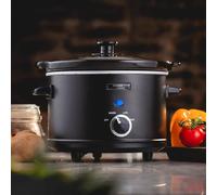 Cooks Professional Slow Cooker 2.5L With Analogue Control, Glass Lid & Removable Ceramic Bowl - Black