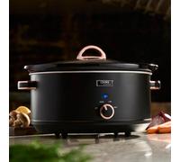 Cooks Professional Slow Cooker 6.5 Litre with Glass Lid, Cool Touch Handles, Dishwasher Safe Bowl, 2 Heat Settings & Keep Warm Function | Large One Pot Cooking Machine | Black & Rose Gold