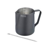 Cooks Professional Stainless Steel 350ml Milk Steaming Jug & Latte Art Pen | Rust-Resistant Metal Pitcher Frothing Cup with Precision Spout & Internal Volume Guides | Coffee Machine Accessories | Black