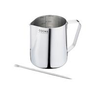 Cooks Professional Stainless Steel 350ml Milk Steaming Jug & Latte Art Pen | Rust-Resistant Metal Pitcher Frothing Cup with Precision Spout & Internal Volume Guides | Coffee Machine Accessories | Silver