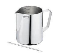 Cooks Professional Stainless Steel 600ml Milk Steaming Jug & Latte Art Pen | Rust-Resistant Metal Pitcher Frothing Cup with Precision Spout & Internal Volume Guides, Coffee Machine Accessories | Silver