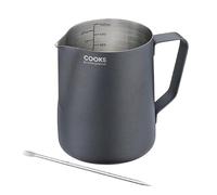 Cooks Professional Stainless Steel 600ml Milk Steaming Jug & Latte Art Pen | Rust-Resistant Metal Pitcher Frothing Cup with Precision Spout & Internal Volume Guides, Coffee Machine Accessories | Black