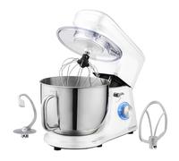Cooks Professional Stand Mixer 1200W with 6 Speeds & 7L S-Steel Mixing Bowl | Pulse Function, Splash Guard, Whisk, Beater & Dough Hook, Electric Kitchen Mixer for Cakes, Bread, Baking | White