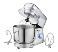 Cooks Professional Stand Mixer 1200W with 6 Speeds & 7L S-Steel Mixing Bowl | Pulse Function, Splash Guard, Whisk, Beater & Dough Hook, Electric Kitchen Mixer for Cakes, Bread, Baking | Silver