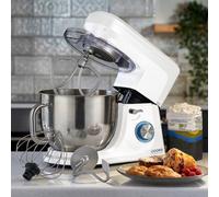 Cooks Professional Stand Mixer 1200W with 6 Speeds & Pulse Function, 7L Stainless Steel Mixing Bowl, Splash Guard, Whisk, Beater & Dough Hook | Electric Kitchen Mixer for Cakes, Bread, Baking | White
