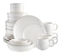 Cooks Professional 24 Piece Nordic Dinnerware Set | 4 of Each Dinner Plates, Side Plates, Cereal Bowls, Pasta Bowls, Dipping Dishes & Mugs | Microwave & Dishwasher Safe Stoneware Dinner Set | White