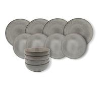 Cooks Professional 12 Piece Nordic Reactive Glaze Dinnerware Set | Includes 4 x Dinner Plates, 4 x Side Plates & 4 x Cereal Bowls | Microwave & Dishwasher Safe Ceramic Stoneware Dinner Set | Grey