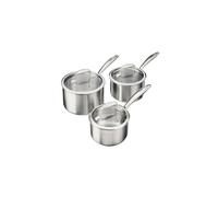 Cooks Professional 3 Piece Tri-Ply Saucepan Set with Tempered Glass Lids | 14, 16 & 18cm Aluminum & Stainless-Steel Cooking Pans | Compatible with All Hobs Inc Induction & Oven Safe