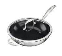 Cooks Professional Tri-Ply Wok with Tempered Glass Lid & Non-Stick Ceramic Coating | 28cm Aluminum & Stainless-Steel Versatile Cooking Pan | Compatible with All Hobs Inc Induction & Oven Safe