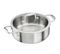 Cooks Professional Tri-Ply Saute Pan with Tempered Glass Lid & Helper Handle | 24cm Aluminum & Stainless-Steel Versatile Cooking Pan | Compatible with All Hobs Inc Induction & Oven Safe