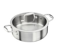 Cooks Professional Tri-Ply Saute Pan with Tempered Glass Lid & Helper Handle | 24cm Aluminum & Stainless-Steel Versatile Cooking Pan | Compatible with All Hobs Inc Induction & Oven Safe