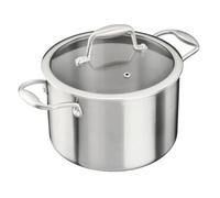 Cooks Professional Tri-Ply Stockpot with Tempered Glass Lid & Side Handles | 20cm Aluminum & Stainless-Steel Cooking Pot Pan | Compatible with All Hobs Inc Induction & Oven Safe