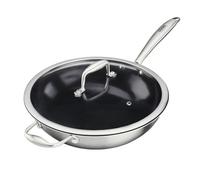 Cooks Professional Tri-Ply Wok with Tempered Glass Lid & Non-Stick Ceramic Coating | 28cm Aluminum & Stainless-Steel Versatile Cooking Pan | Compatible with All Hobs Inc Induction & Oven Safe