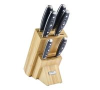 Cooks Professional Ultimate 6 Piece Knife Set with Bamboo Knife Block & Micarta Handles | Satin Finish Stainless-Steel Blades | Home Kitchen Paring, Utility, Santoku, Chef, Bread & Carving Knives