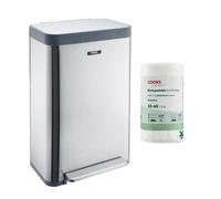 Cooks Professional X-Large Pedal Bin 65L with 25 Biodegradable Bin Bags | XL Wide Stainless Steel Kitchen Recycling or Waste Dustbin | Soft Close Lid | Pedal Operation | 55-65L Bin Bags | Silver