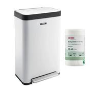 Cooks Professional X-Large Pedal Bin 65L with 25 Biodegradable Bin Bags | XL Wide Stainless Steel Kitchen Recycling or Waste Dustbin | Soft Close Lid | Pedal Operation | 55-65L Bin Bags | White